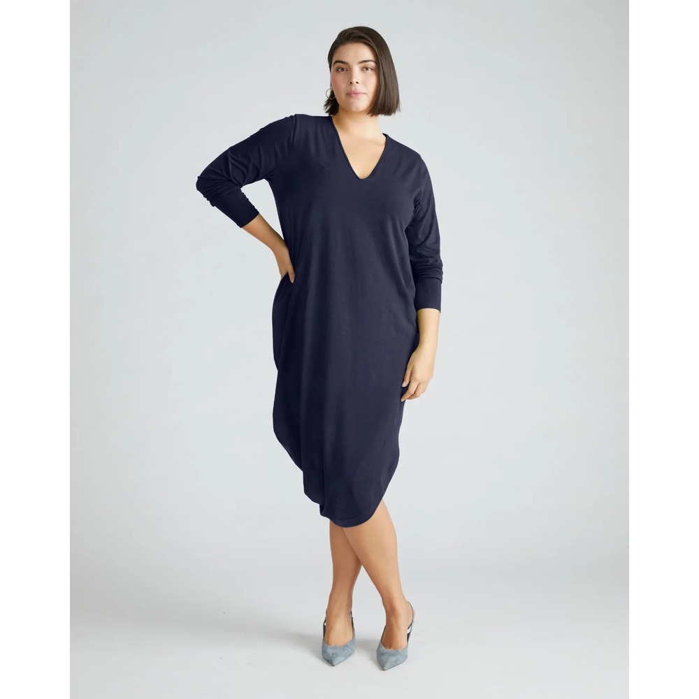 Universal Standard Iconic Geneva Dress Plus 2X Navy Blue Minimalist Stretch